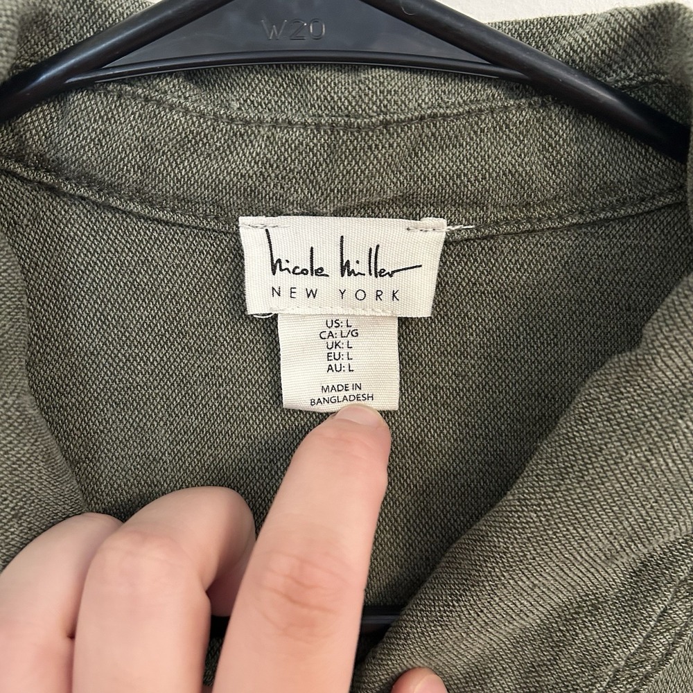 Nicole Miller Utility Jacket large Linen Workwear Pockets Button y2k Lagenlook - Picture 2 of 7